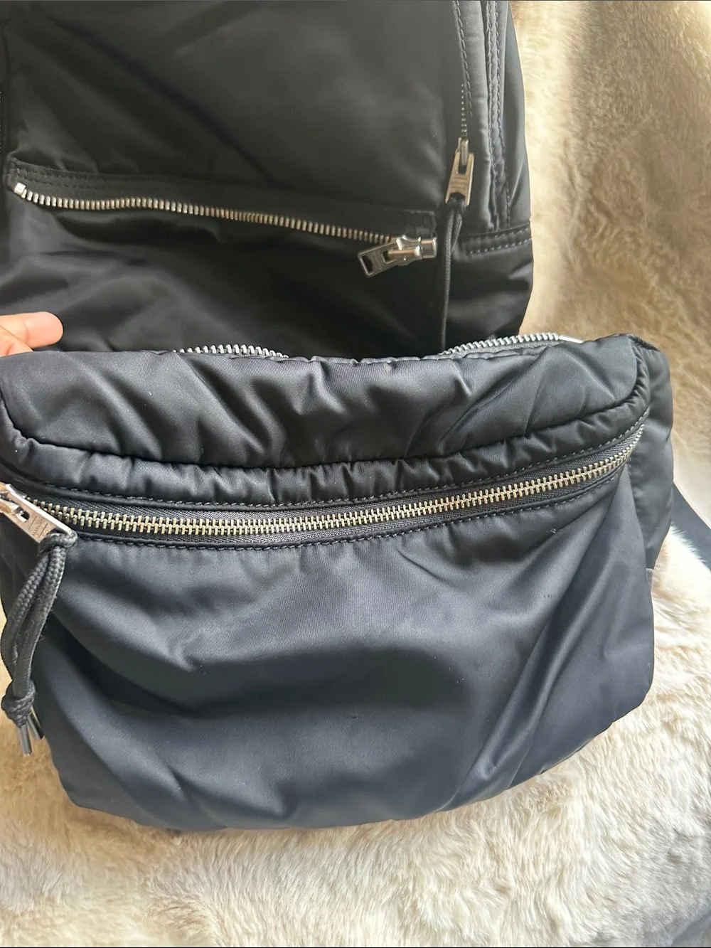 All Saints Black Nylon Backpack with fanny bag attached 2 in 1 pack